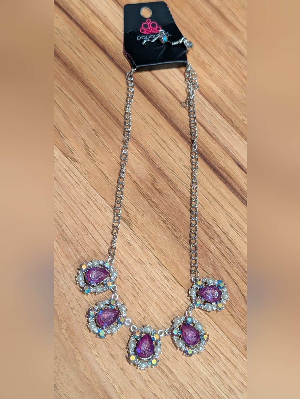 paparazzi Silver-Tone Purple Teardrop Cluster Necklace